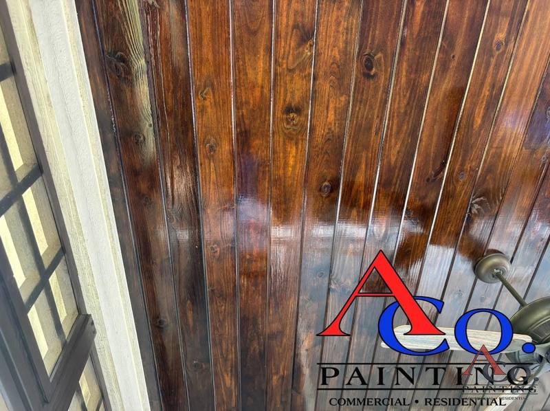 Stained tongue-and-groove porch ceiling on a Meridian, MS home